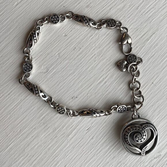 BRIGHTON rare vintage retired silver link chain open heart charm‎ bracelet - Picture 5 of 5